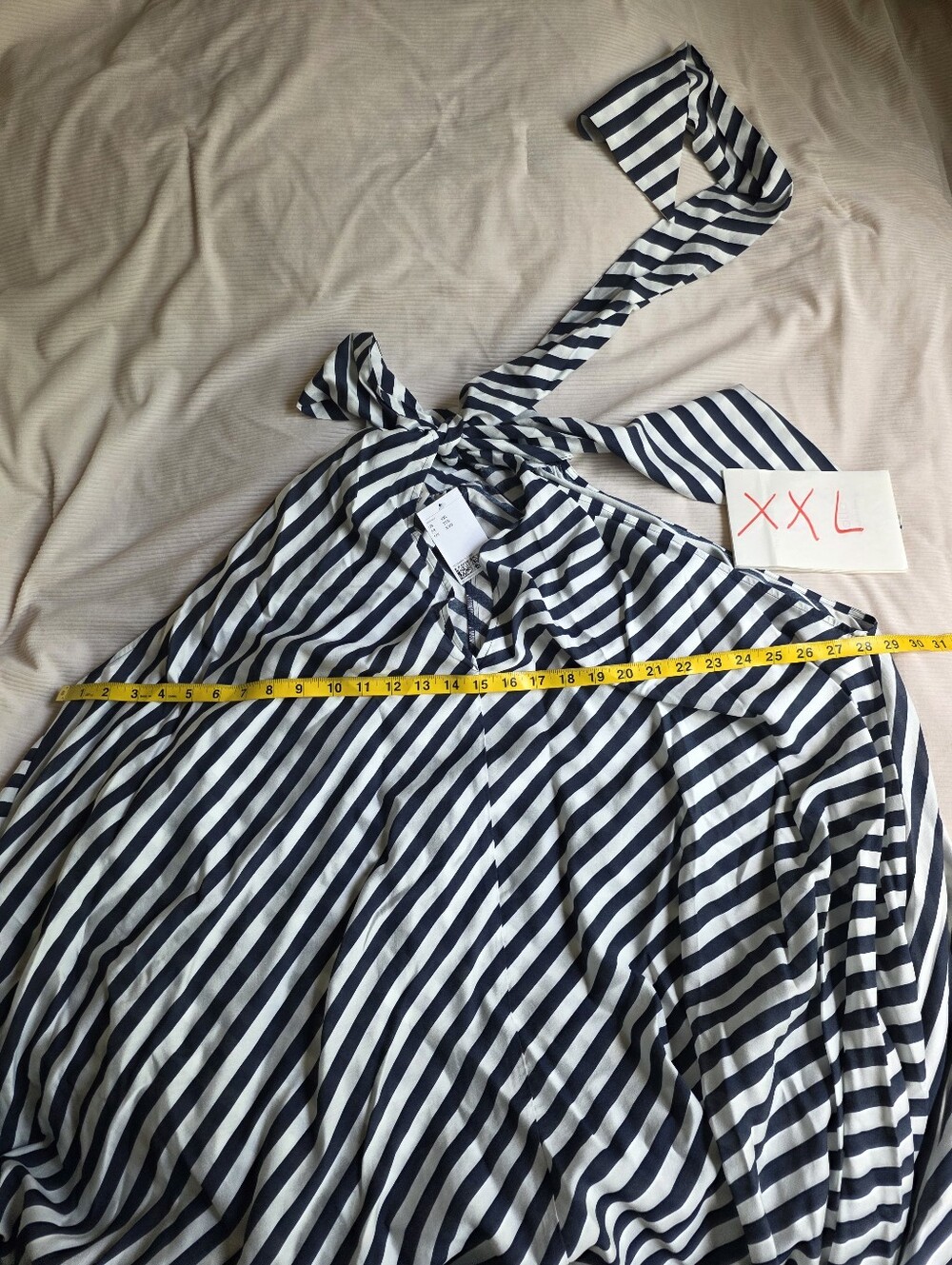 H&M Tie-detail A-line Maxi Dress Navy Blue White Striped Bnwt - Picture 10 of 15